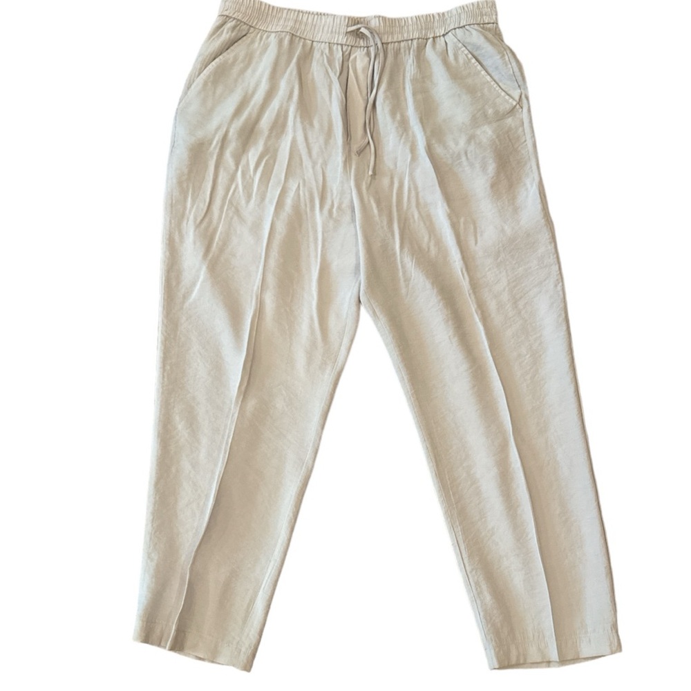 ZARA elastic waist pockets ankle length light fabric  Tan  pants Sz XL